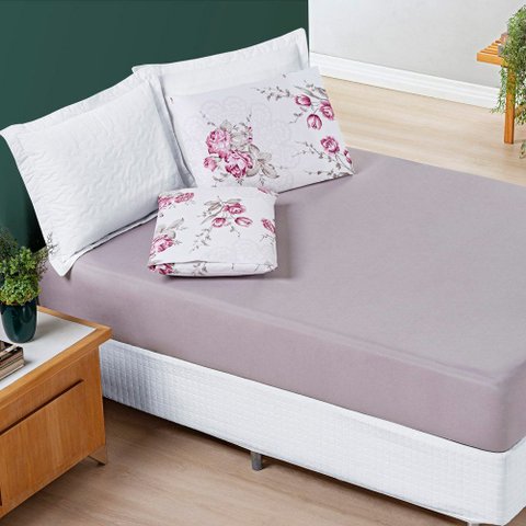 Jogo Lençol Cama Casal 3 Peças Micropercal 200 Fios Avere:lilac