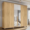 Ver imagem 1 de Guarda-Roupa Casal França 6 Portas com Espelho e Detalhe Ripado com 3 Gavetas Internas Marrom/Cinamomo