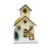 Enfeite de Natal Casinha Branca com Janelas e Telhado Dourados, Luz de Led e Rena Dourada | Natal En - 1