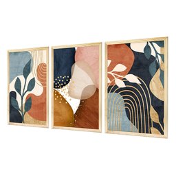 Kit 3 Quadros Decorativos 43x63 Plantas Colorido Folhagens com Moldura Pinus - 2