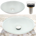 Ver imagem 1 de Cuba de Banheiro Pia Sobrepor Vidro Redonda Branca 35cm e Valvula Click Ceramica Inox para Pia lavab