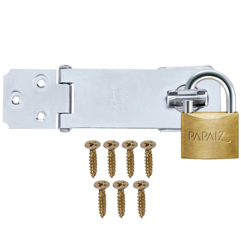 Dobradiça Fecho Trinco Porta Cadeado 9,5cm + Cadeado 35cm para Portão Gaveta Armário