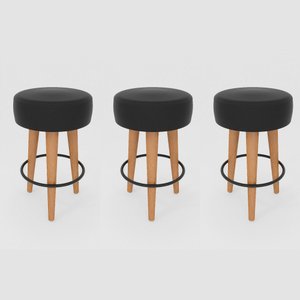 Kit 3 Banqueta Média Cozinha 60cm Estofada Preto Madeira Maciça Urban