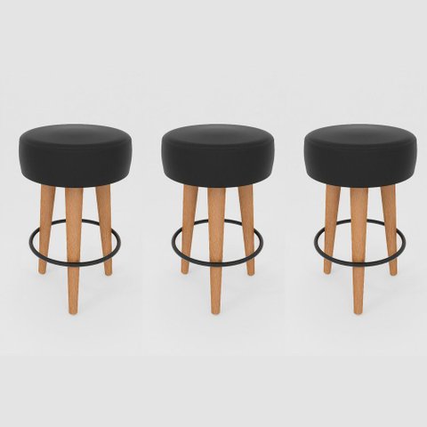 Kit 3 Banqueta Média Cozinha 60cm Estofada Preto Madeira Maciça Urban