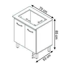 Balcão Gabinete de Cozinha para Fogão Cooktop Jade 4 Bocas Moblis Móveis Savana e Preto - 2