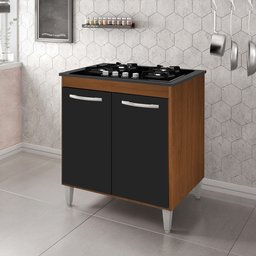 Balcão Gabinete de Cozinha para Fogão Cooktop Jade 4 Bocas Moblis Móveis Savana e Preto - 3