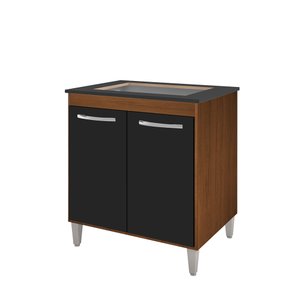 Balcão Gabinete de Cozinha para Fogão Cooktop Jade 4 Bocas Moblis Móveis Savana e Preto