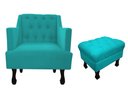 Ver imagem 1 de Kit Poltrona Decorativa Julia + Puff Luis Xv Suede Azul Tifany Pés Madeira Mz Decor