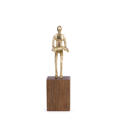 Escultura Decorativa Pessoa em Madeira e Metal Dourado 28cm 21897 Mart