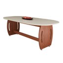 Ver imagem 2 de Mesa de Jantar Oval com Vidro Temperado e Base Amadeirada para Área Gourmet