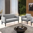 Ver mais imagens de Sofá Namoradeira com Poltrona Base de Madeira Fixa Preto Marisa Suede Cinza D03 - D'Rossi