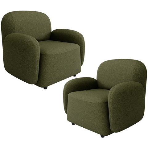 Kit 02 Poltronas Decorativa Orgânica para Sala Living Morelo M05 Linho Verde - Lyam Decor