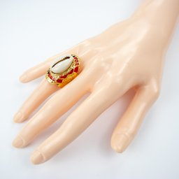 Anel Ajustável Búzios Preto Verm 3,3 Cm Dourado em Metal - 4