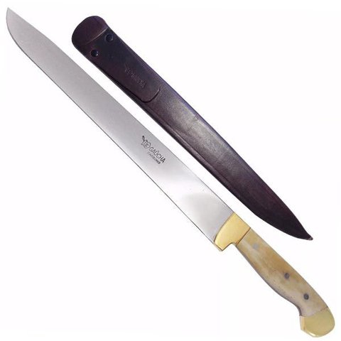 Facão 14 Polegadas Cabo Osso E Metal Aço Carbono Artesanal
