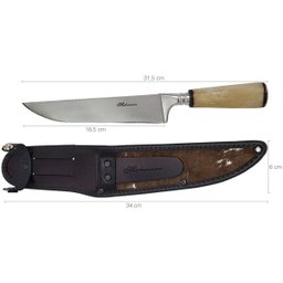Faca Hickmann 8" Aço Inox Cabo de Osso Bainha Couro e Pelo - 2