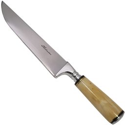 Faca Hickmann 8" Aço Inox Cabo de Osso Bainha Couro e Pelo - 4