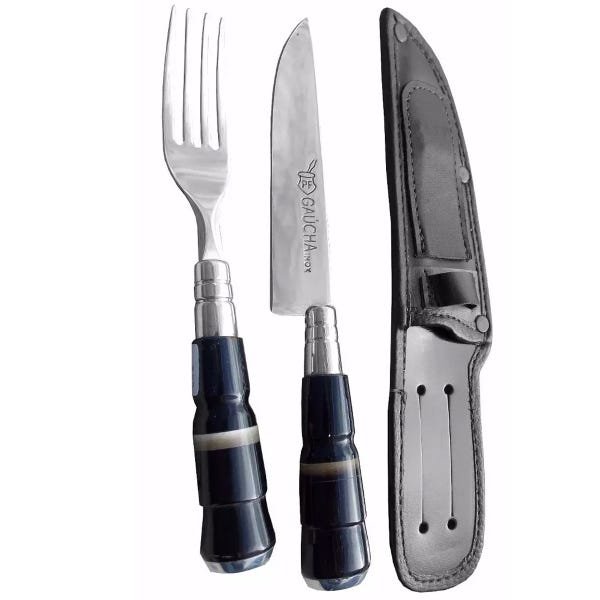 Garfo Campeiro Para Churrasco 11'' Aço Carbono 1070, Cabo Madeira