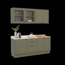 Ver imagem 2 de Cozinha Compacta Modulada 7 Portas 3 Gavetas 100% MDF 1 Tampo Sevilha Verde/Hill