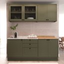 Ver imagem 1 de Cozinha Compacta Modulada 7 Portas 3 Gavetas 100% MDF 1 Tampo Sevilha Verde/Hill