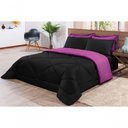 Ver imagem 1 de Kit Edredom + Jogo de Lençol Aconchego Look House Dupla Face Solteiro 04 Peças - Preto- Roxo