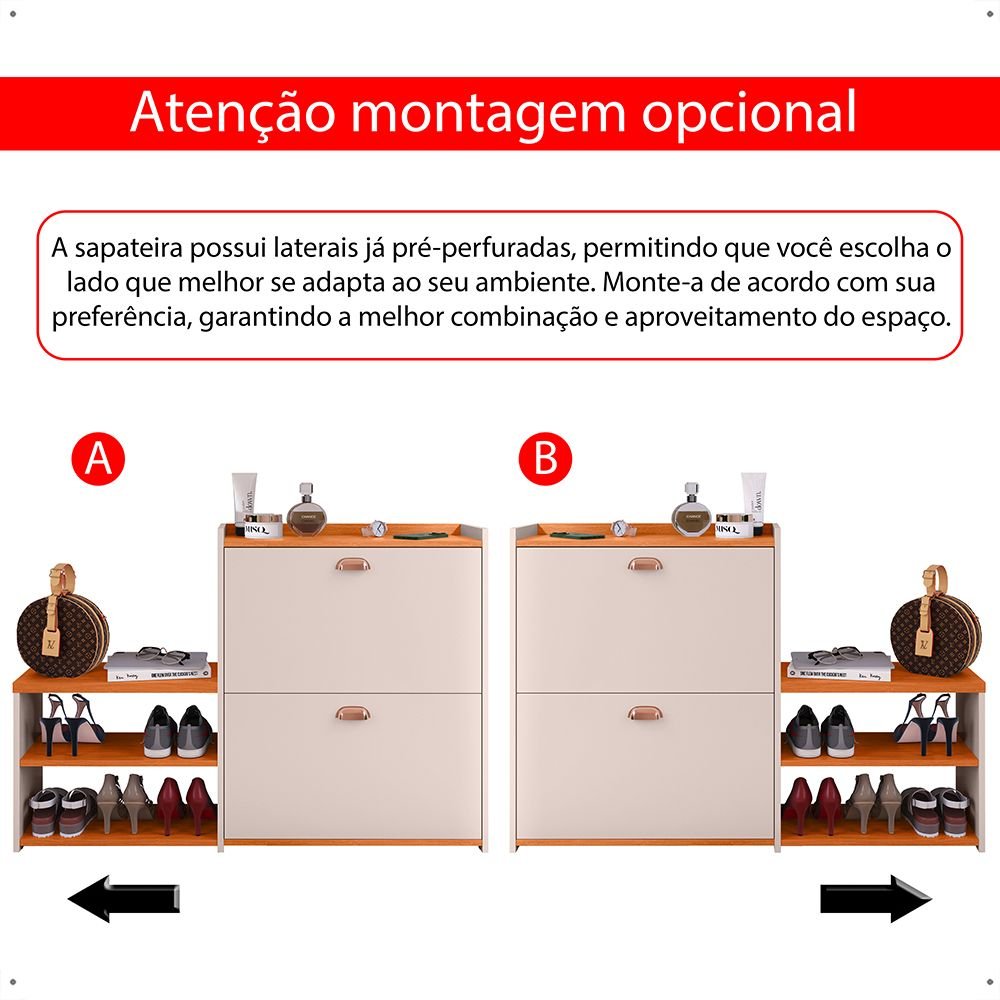 Banco Sapateira 2 Gaveta Prateleira Calçados Quarto Hall Entrada Retrô Off White/cinamomo - Rpm - 7