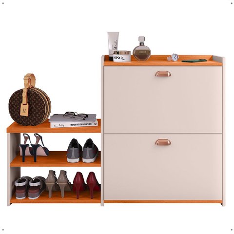 Banco Sapateira 2 Gaveta Prateleira Calçados Quarto Hall Entrada Retrô Off White/cinamomo - Rpm