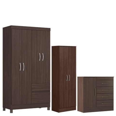 Guarda Roupa Solteiro Lótus com Multiuso Golden com Cômoda Montividéu Café - Demóbile