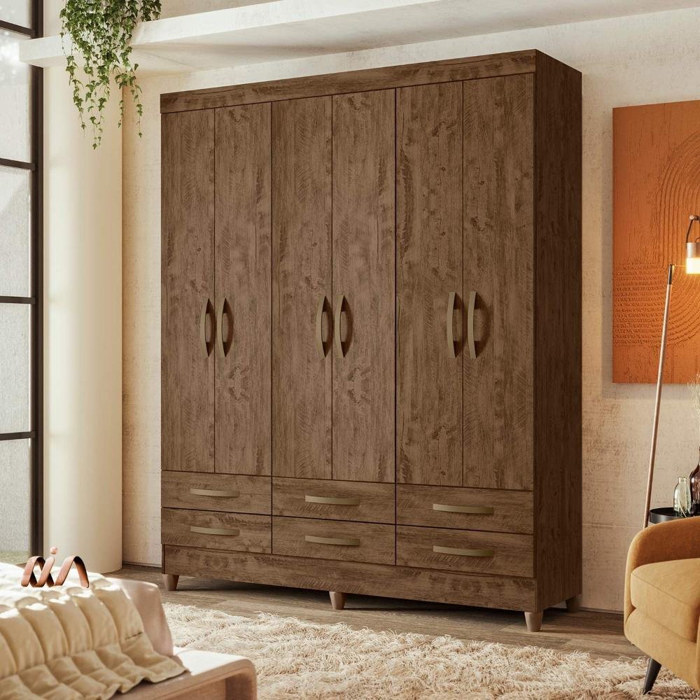 Guarda-Roupa 3 Portas Diamond Plus c/Espelho 100% MDF Cumaru/Fendi