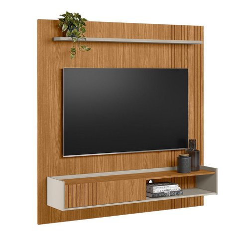 Painel Tv 65' Frisado com Prateleira Ávila Nature Off-white