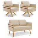 Ver imagem 1 de Kit 01 Namoradeira 02 Lugares e 02 Poltronas Mari Suede Base de Madeira Ma30 - D'Rossi Bege