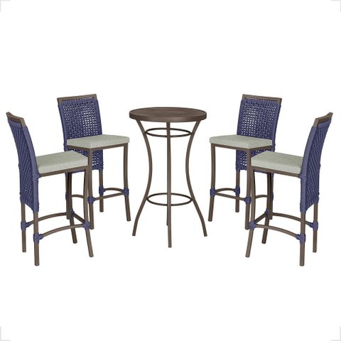 Mesa Bistrô com 4 Banquetas Roma Marrom Corda Náutica Estofado 3 Trama Original