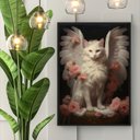 Ver imagem 1 de Quadro Decorativo Gato Anjo Floral 45x34cm - com Vidro:moldura Branca