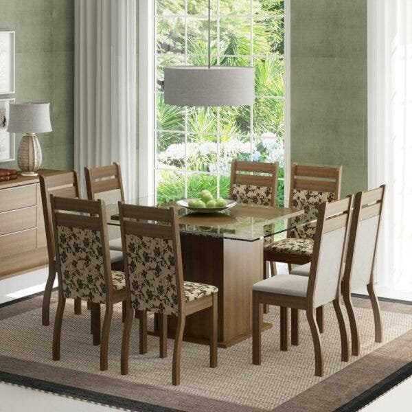 Conjunto Sala de Jantar Mesa com Tampo de Vidro e 8 Cadeiras Louise Madesa - 1