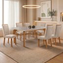 Ver imagem 1 de Mesa de Jantar Liz com 6 Cadeiras Lira Tampo em MDF com Vidro Creme 180x90cm Moderna