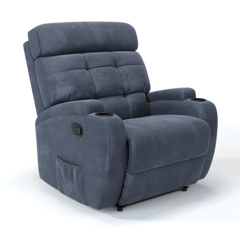 Poltrona do Papai Reclinável em Suede Cor Azul Dennin Reclinação Manual - Modelo Florença