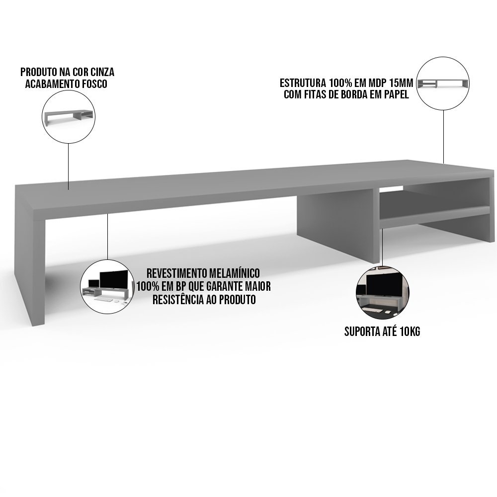 Suporte Para Monitor Stand Home Office Lap 90 cm L03 Cinza - Lyam Lyam Decor - 4