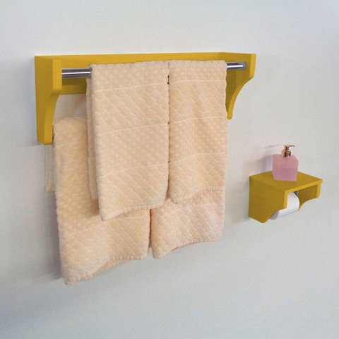 Kit Acessórios Para Banheiro Conjunto 2 Peças Porta Toalhas Papel Higiênico Amarelo Laca