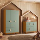 Ver imagem 1 de Conjunto Quarto Infantil Kid em MDF Mimo Marrom/Cinamomo/Sálvia