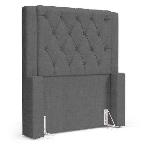 Cabeceira Atena para Cama Box Solteiro 90cm Capitonê com Frame Linho Cinza Escuro - Desk Design