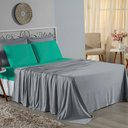 Ver imagem 1 de Jogo de Cama Casal Viúva Nobre 4 Peças Malha 100% Algodão - Cinza / Jade