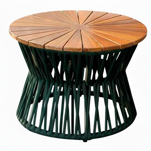 Mesa Monza de Corda Náutica Tampo Madeira em Alumínio Trama Original