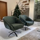 Ver imagem 2 de Poltrona Giovana Base Giratória Cromado em Sued Premium:verde Musgo
