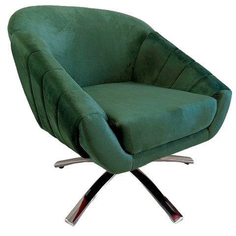 Poltrona Giovana Base Giratória Cromado em Sued Premium:verde Musgo