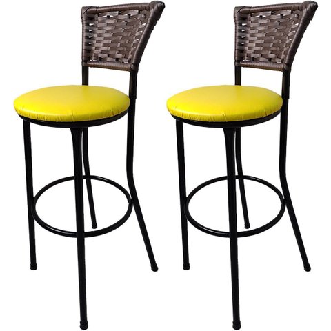 Kit 2 Banquetas Bistrô Hawaii Café Assento Amarelo