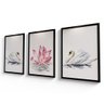 Quadro Vidro Kit 3 Cisne Flor de Lótus Pintura Desenho Natureza Sala Quarto - 2