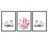 Quadro Vidro Kit 3 Cisne Flor de Lótus Pintura Desenho Natureza Sala Quarto - 1