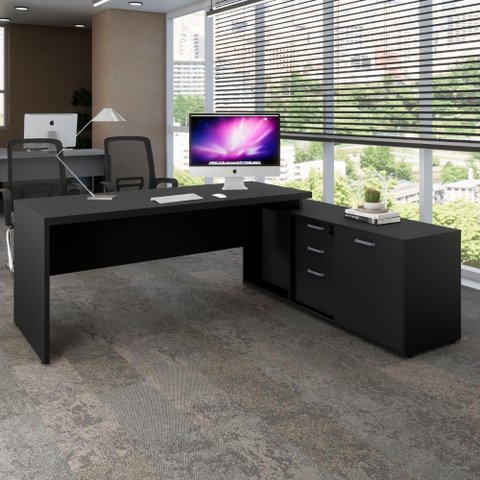 Mesa Escritório 1,70m Armário 1 Cx de Tomadas Pés Painel F5