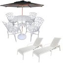 Ver imagem 1 de Kit Moveis para Jardim Piscina com Mesa Viena 4 Cadeiras, Guarda Sol e Espreguiçadeiras