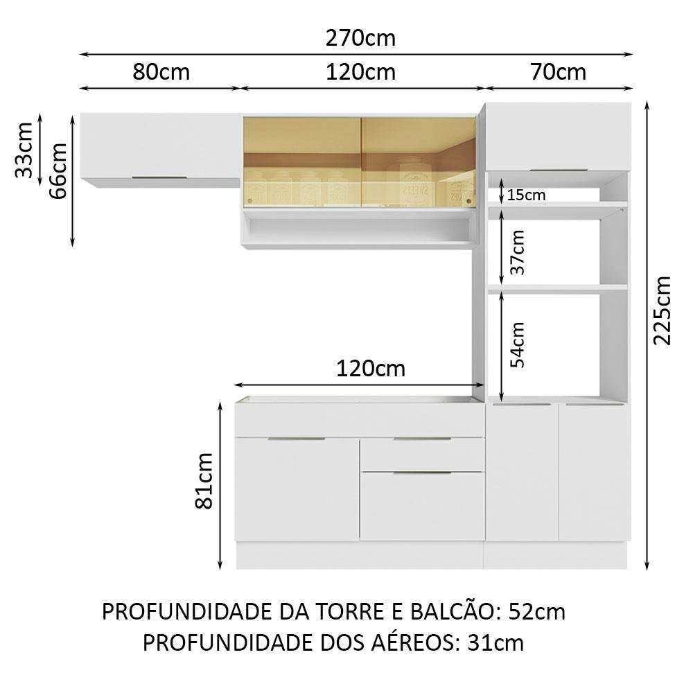 Armário de Cozinha Completa 270cm Branco Stella Madesa 09 - 4