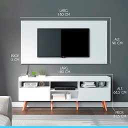 Rack com Painel Suspenso 180 Cm Pés Palito MDP Branco 0658 - MENU - 2